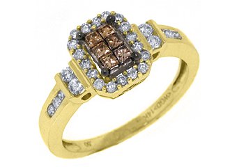 WOMENS BROWN CHAMPAGNE DIAMOND ENGAGEMENT PROMISE RING 14K YELLOW GOLD