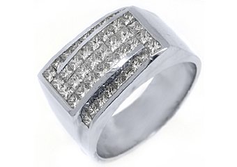 MENS 3.03 CARAT PRINCESS SQUARE CUT DIAMOND RING WEDDING BAND 18KT WHITE GOLD