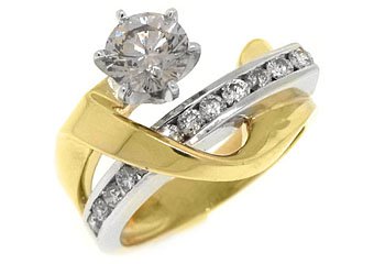 WOMENS 2 CARAT SOLITAIRE ROUND CUT DIAMOND ENGAGEMENT RING TWO TONE YELLOW GOLD