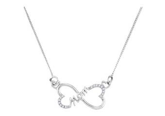 WOMENS INFINITY HEARTS "MOM" DIAMOND NECKLACE PENDANT 0.08 CARAT SILVER