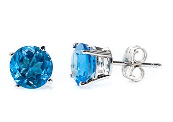 1.12CT BLUE TOPAZ STUD EARRINGS 5mm ROUND 14KT WHITE GOLD DECEMBER BIRTH STONE
