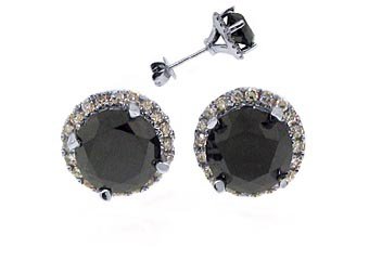 3.5 CARAT BLACK DIAMOND STUD HALO EARRINGS SOLITAIRE ROUND CUT WHITE GOLD