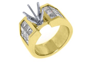 2.02 CARAT WOMENS DIAMOND ENGAGEMENT RING SEMI-MOUNT PRINCESS CUT YELLOW GOLD