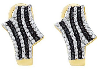 WOMENS .94 CARAT BLACK DIAMOND HOOP EARRINGS ROUND CUT PAVE 10KT YELLOW GOLD