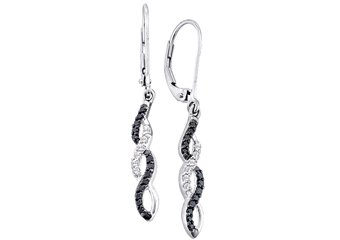 WOMENS .32 CARAT BLACK DIAMOND DANGLE TWIST EARRINGS ROUND CUT WHITE GOLD