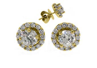 1.25 CARAT BRILLIANT ROUND CUT DIAMOND STUD HALO EARRINGS 18K YELLOW GOLD
