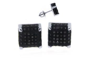 1/3 CARAT SQUARE SHAPE BRILLIANT ROUND CUT BLACK DIAMOND STUD EARRINGS 10K GOLD