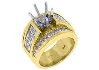 3.45 CARAT WOMENS DIAMOND ENGAGEMENT RING SEMI-MOUNT PRINCESS CUT YELLOW GOLD
