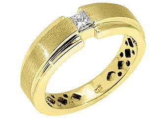 MENS 1/3 CARAT SOLITAIRE SQUARE CUT DIAMOND RING WEDDING BAND 14KT YELLOW GOLD