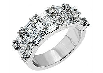 2.5CT WOMENS PRINCESS BAGUETTE ROUND CUT DIAMOND RING WEDDING BAND WHITE GOLD