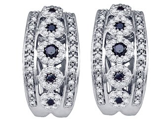 WOMENS .80 CARAT BLACK DIAMOND HOOP EARRINGS ROUND CUT PAVE 10KT WHITE GOLD