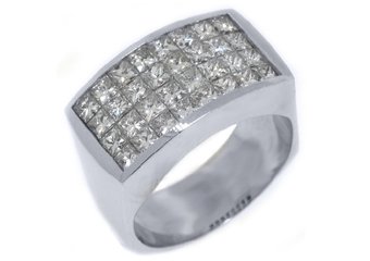 MENS 3.68 CARAT PRINCESS SQUARE CUT DIAMOND RING WEDDING BAND 18KT WHITE GOLD