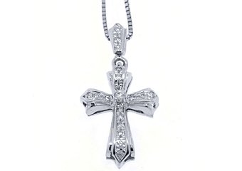 .78 Carat Diamond Cross Pendant 14KT White Gold Brilliant Round Cut
