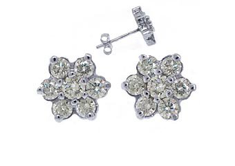 1.44 CARAT BRILLIANT ROUND CUT FLOWER SHAPE DIAMOND STUD EARRINGS 14K WHITE GOLD
