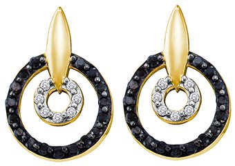 WOMENS .63 CARAT BLACK DIAMOND DANGLE EARRINGS ROUND CUT PAVE YELLOW GOLD
