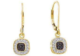 WOMENS .25 CARAT BLACK DIAMOND DANGLE EARRINGS ROUND CUT PAVE YELLOW GOLD