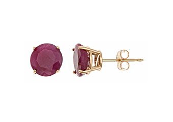 3.2 CARAT RUBY STUD EARRINGS 7mm ROUND CUT 14KT YELLOW GOLD JULY BIRTH STONE
