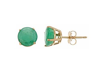 2.5CT EMERALD STUD EARRINGS EAR RINGS 7mm ROUND 14KT YELLOW GOLD MAY BIRTH STONE