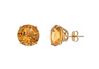 10 CARAT CITRINE STUD EARRINGS 11mm ROUND 14KT YELLOW GOLD NOVEMBER BIRTH STONE