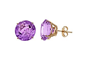 10 CARAT AMETHYST STUD EARRINGS 11mm ROUND 14KT YELLOW GOLD FEBRUARY BIRTH STONE