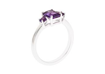 WOMENS 1.20 CARAT AMETHYST EMERALD CUT ROUND 3-STONE RING 925 STERLING SILVER