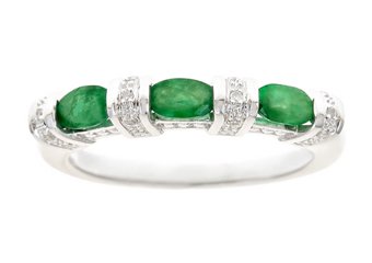 WOMENS 1.02 CARAT EMERALD DIAMOND RING WEDDING BAND 925 STERLING SILVER
