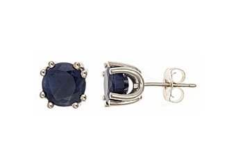 3.2 CARAT SAPPHIRE STUD EARRINGS 7mm ROUND STERLING SILVER SEPTEMBER BIRTH STONE