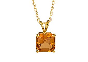 1.5 CARAT CITRINE ASSCHER CUT PENDANT 7mm 14KT YELLOW GOLD