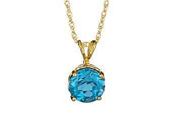 1.5 CARAT BLUE TOPAZ BRILLIANT ROUND CUT PENDANT 7mm 14KT YELLOW GOLD