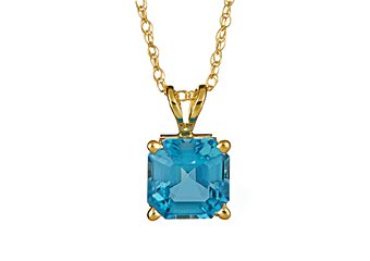 1.9 CARAT BLUE TOPAZ ASSCHER CUT PENDANT 7mm 14KT YELLOW GOLD