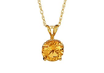 1.3 CARAT CITRINE BRILLIANT ROUND CUT PENDANT 7mm 14KT YELLOW GOLD