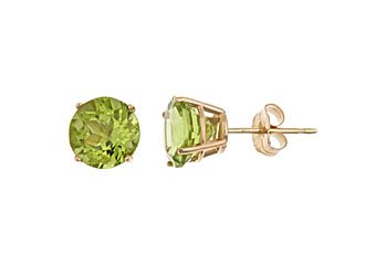 2.50 CARAT PERIDOT STUD EARRINGS 7mm ROUND 14KT YELLOW GOLD AUGUST BIRTH STONE
