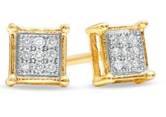 .05 CARAT PRINCESS SQUARE CUT MICRO-PAVE DIAMOND STUD EARRINGS YELLOW GOLD 50432