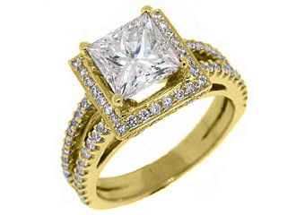 3.1 CARAT WOMENS DIAMOND ENGAGEMENT WEDDING HALO RING PRINCESS CUT YELLOW GOLD