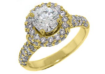 2 CARAT WOMENS DIAMOND ENGAGEMENT HALO RING BRILLIANT ROUND CUT YELLOW GOLD