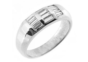 MENS 1 CARAT BAGUETTE CUT DIAMOND RING WEDDING BAND 14KT WHITE GOLD