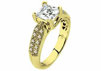 WOMENS DIAMOND ENGAGEMENT RING PRINCESS CUT 1.30 CARAT 18K YELLOW GOLD