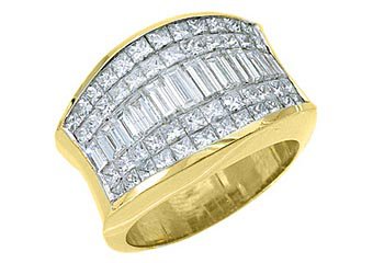 4 CARAT WOMENS PRINCESS BAGUETTE INVISIBLE DIAMOND RING WEDDING BAND YELLOW GOLD