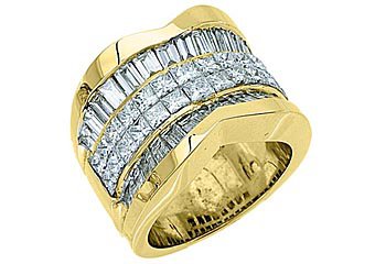 5 CARAT WOMENS PRINCESS BAGUETTE INVISIBLE DIAMOND RING WEDDING BAND YELLOW GOLD