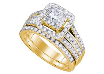 WOMENS DIAMOND ENGAGEMENT HALO RING WEDDING BAND BRIDAL SET 1.5 CARAT SQUARE CUT