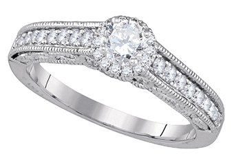 WOMENS DIAMOND ENGAGEMENT HALO RING ROUND SHAPE CUT .68 CARAT 14K WHITE GOLD