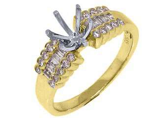 .48 CARAT WOMENS DIAMOND ENGAGEMENT RING SEMI-MOUNT ROUND BAGUETTE YELLOW GOLD
