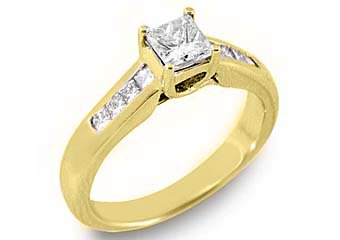 1 CARAT WOMENS DIAMOND ENGAGEMENT WEDDING RING PRINCESS SQUARE CUT YELLOW GOLD