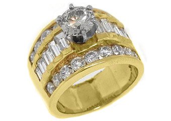 3.6 CARAT WOMENS DIAMOND ENGAGEMENT WEDDING RING ROUND BAGUETTE CUT YELLOW GOLD