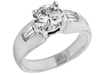 1.67 CARAT WOMENS DIAMOND ENGAGEMENT WEDDING RING ROUND BAGUETTE CUT WHITE GOLD