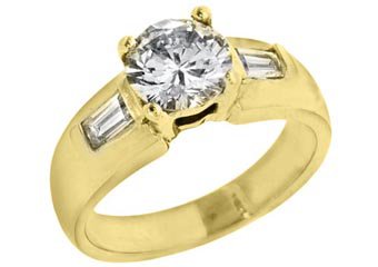 1.67 CARAT WOMENS DIAMOND ENGAGEMENT WEDDING RING ROUND BAGUETTE CUT YELLOW GOLD