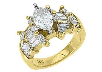 3 CARAT WOMENS DIAMOND ENGAGEMENT WEDDING RING MARQUISE BAGUETTE CUT YELLOW GOLD