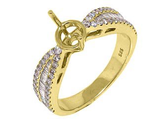 .79 CARAT WOMENS DIAMOND ENGAGEMENT RING SEMI-MOUNT ROUND BAGUETTE YELLOW GOLD