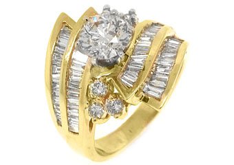 3.28 CARAT WOMENS DIAMOND ENGAGEMENT WEDDING RING ROUND BAGUETTE CUT YELLOW GOLD