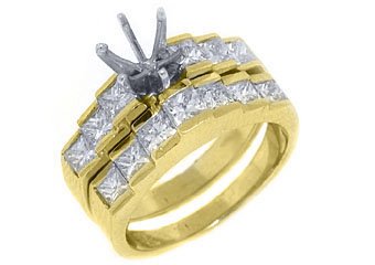 1.7 CARAT WOMENS DIAMOND ENGAGEMENT RING SEMI-MOUNT SET PRINCESS CUT YELLOW GOLD